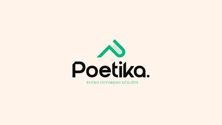 Logo Poetika, Pučko otvoreno učilište: znak krova, knjige i slova P iznad naziva